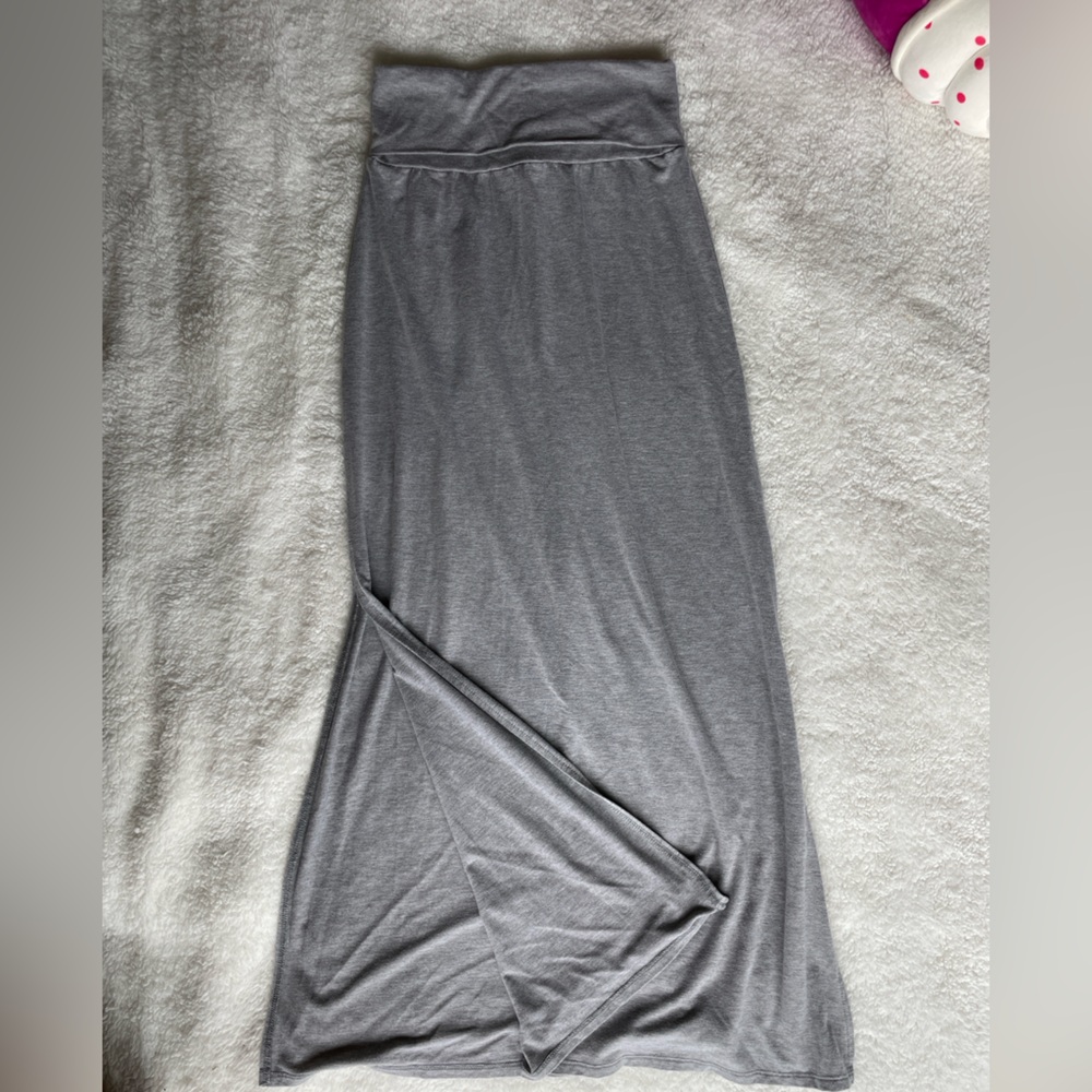 GRAY MAXI SKIRT WITH SLIT - SMALL